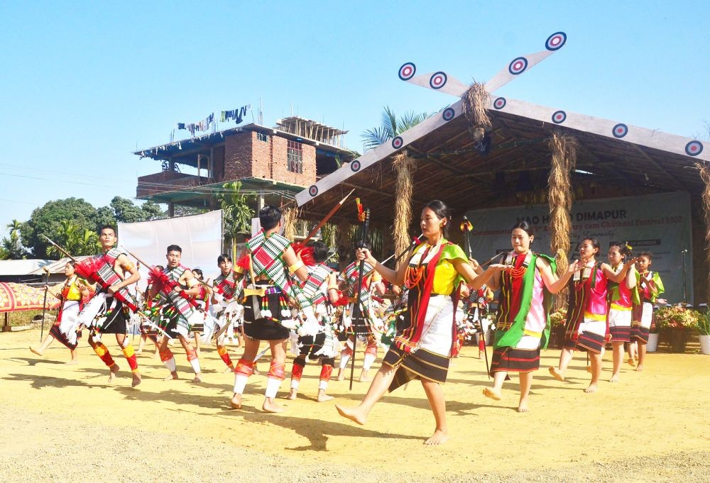 Cultural performances during the commemoration of Mao Hoho Dimapur 75th anniversary cum Chithuni festival 2023 at Mao Community Centre, Ashuhe Mao colony, Kuda village ‘B’ khel on January 7. The event was graced by Dr Lorho Pfoze, MP, Lok Sabha (outer Manipur) and Losii Dikho, MLA 48 Mao Constituency, Manipur.  